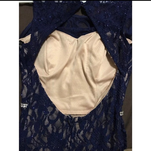 Navy Blue Lace Prom Dress - Picture 4 of 4